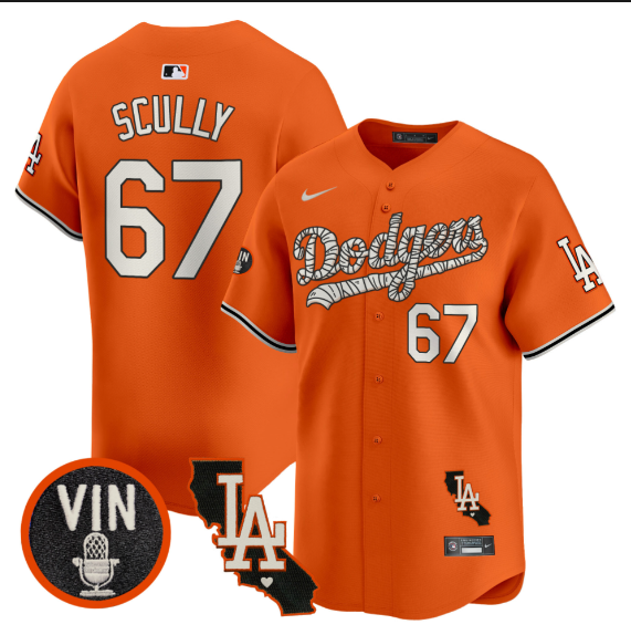 Men Los Angeles Dodgers 67 Scully 2025 orange Limited Stitched Jersey style 2